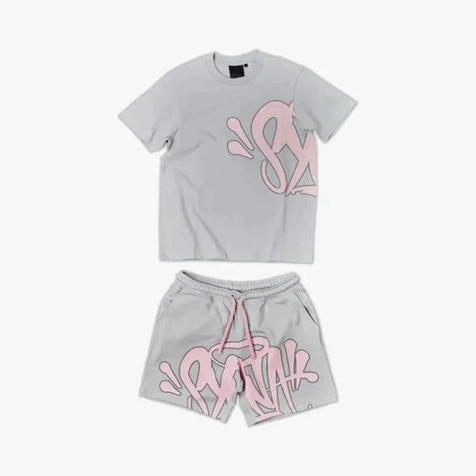 T-Shirt and Shorts Set | Grey / Pink